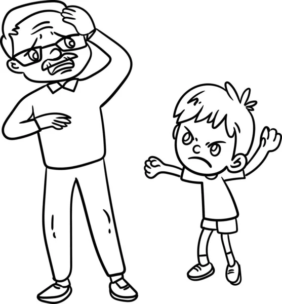 子供向けのぬり絵 家庭内暴力 小さな男の子が祖父を叫ぶ — ストック写真