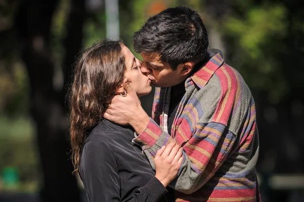 Sinnliches Romantisches Paar Das Sich Park Umarmt Und Küsst Französischer — Stockfoto