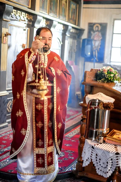 Sacerdote Religioso Durante Servizio Chiesa Cerimonia Spirituale Religione Autentica Santa — Foto Stock