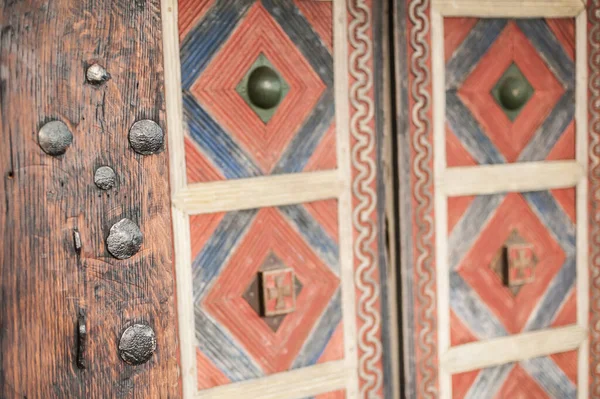 Dettaglio Primo Piano Astratto Vista Della Porta Decorativa Legno Medievale — Foto Stock