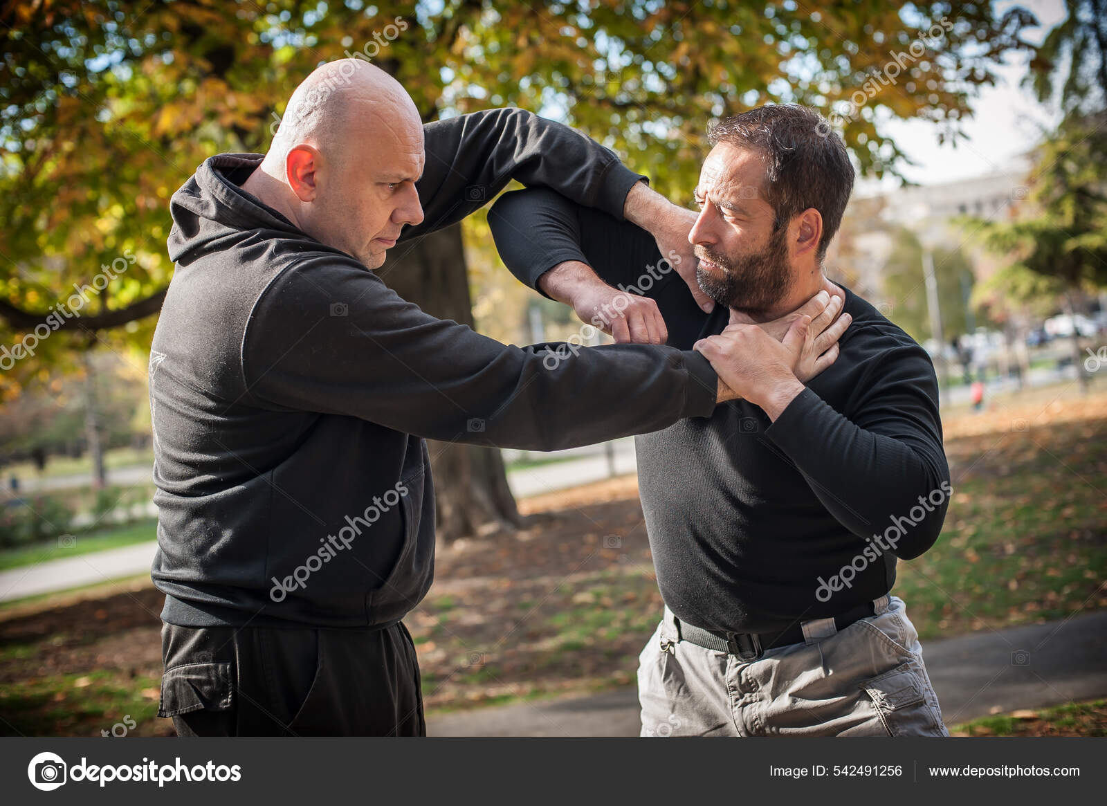 Escrima and kapap instructor demonstrates sticks fighting