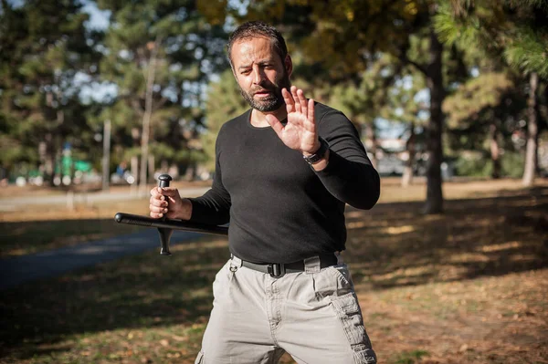 Lameco Astig Combatives instructor demonstrates stick fighting t