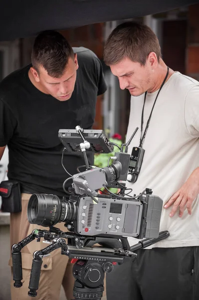 Scenes Cameraman Shooting Film Scene His Camera Outdoor Set Photography — Stock Photo, Image