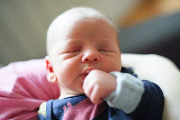 Close Detail Portrait Mother Holding Cute Little Peaceful Newborn Baby — Stock Photo, Image