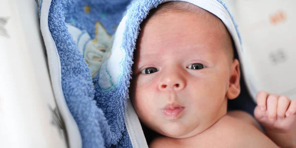 Close Detail Portrait Cute Little Peaceful Newborn Baby Chield Lies — 스톡 사진