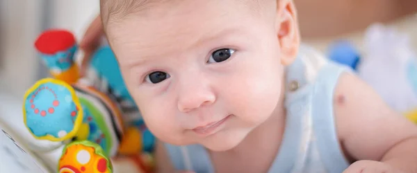 Close Detail Portrait Cute Little Peaceful Newborn Baby Boy Lying — 스톡 사진