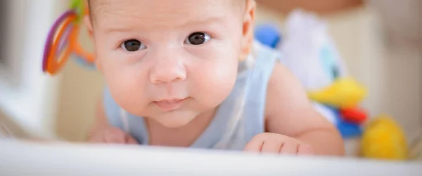 Close Detail Portrait Cute Little Peaceful Newborn Baby Boy Lying — Stock Photo, Image