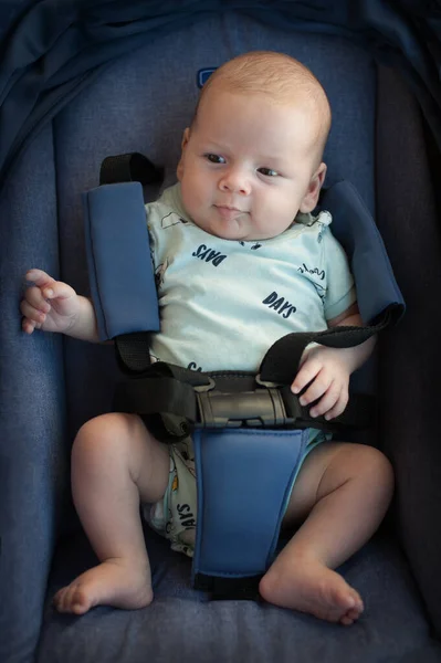 Cute Little Peaceful Baby His Egg Shell Stroller Car Seat — Stockfoto