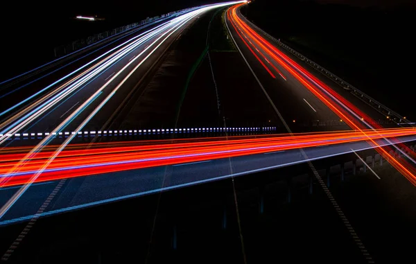 Luces Carretera Nocturnas Luces Coches Movimiento Por Noche Larga Exposición —  Fotos de Stock