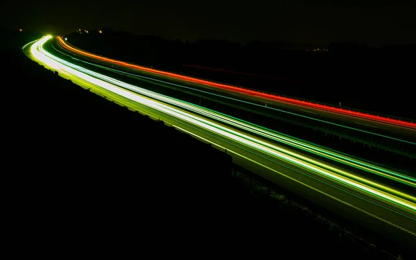 Luces Carretera Nocturnas Luces Coches Movimiento Por Noche Larga Exposición — Foto de Stock