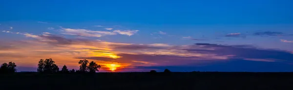 Panorama Del Atardecer Puesta Sol Sobre Bosque Polonia — Foto de Stock