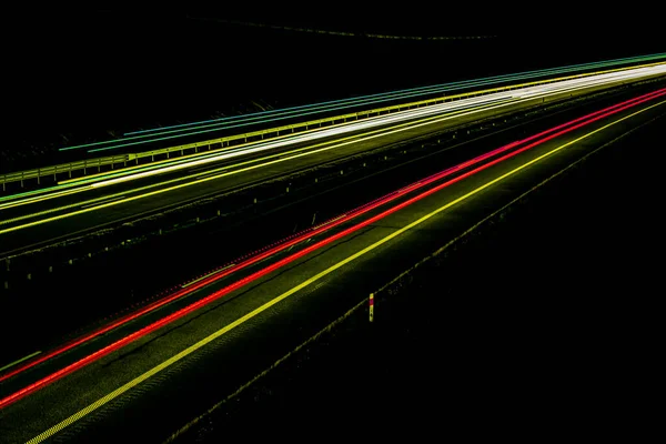 Luces Carretera Nocturnas Luces Coches Movimiento Por Noche Larga Exposición —  Fotos de Stock