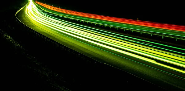 Luzes Noturnas Luzes Carros Movimento Noite Exposição Longa Vermelho Azul — Fotografia de Stock