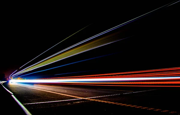 Lights Cars Night Long Exposure — Stock Photo, Image