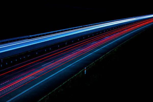 Night Road Lights Lights Moving Cars Night Long Exposure Red — Stock Photo, Image