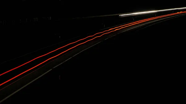 Luzes Noturnas Luzes Carros Movimento Noite Exposição Longa Vermelho Azul — Fotografia de Stock