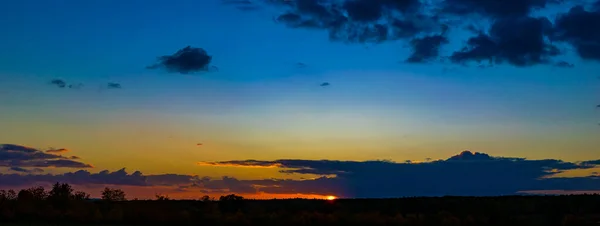 夕日のパノラマ ポーランドの森の上の日没 — ストック写真