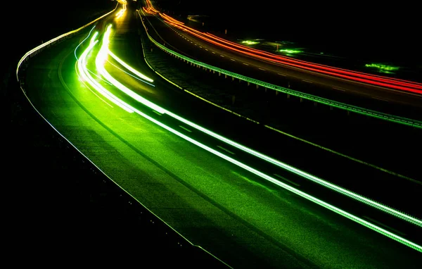 Nachtverlichting Lichten Van Bewegende Auto Nachts Lange Blootstelling Rood Blauw — Stockfoto