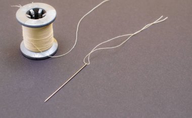 Bir makara iplik ve iplikli bir iğne