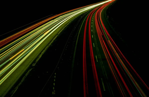 Luzes Noturnas Luzes Carros Movimento Noite Exposição Longa Vermelho Azul — Fotografia de Stock