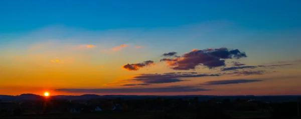 Panorama Coucher Soleil Coucher Soleil Sur Une Forêt Pologne — Photo