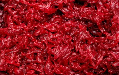 grated boiled red beets close up