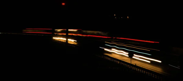 Lichten Van Auto Met Nacht Lange Blootstelling — Stockfoto