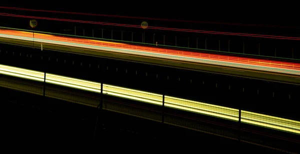 Luzes Carros Com Noite Exposição Prolongada — Fotografia de Stock