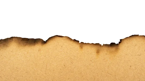 Verbrand Oud Bruin Papier Helft Witte Textuur Achtergrond — Stockfoto