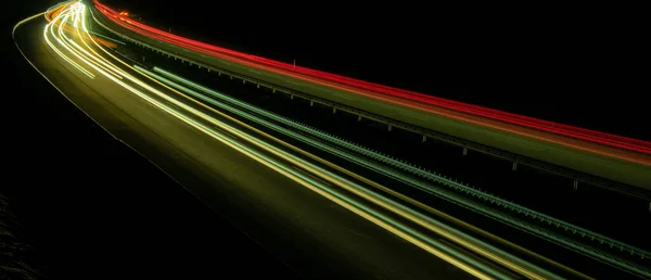 Νυχτερινά Φώτα Φώτα Κινούμενων Αυτοκινήτων Νύχτα Μεγάλη Έκθεση Κόκκινο Μπλε — Φωτογραφία Αρχείου