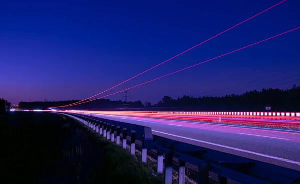 Вогні Машин Ніччю Довга Експозиція Світлові Лінії — стокове фото