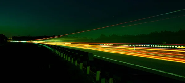 Luces Coches Con Noche Larga Exposición Líneas Luz — Foto de Stock