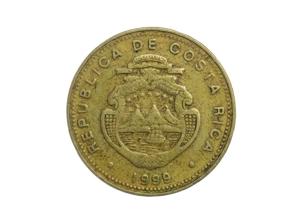 Costa Rica Moneda Cien Colones Sobre Fondo Blanco Aislado —  Fotos de Stock