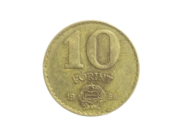 Hungría Moneda Diez Florines Sobre Fondo Blanco Aislado —  Fotos de Stock