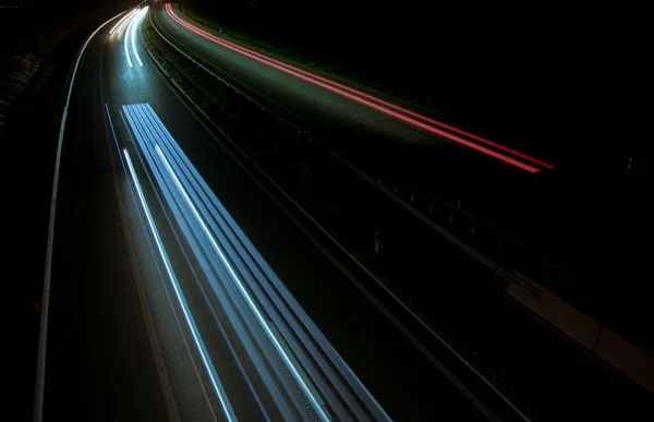 Night Road Lights Lights Moving Cars Night Long Exposure Red — Stock Photo, Image