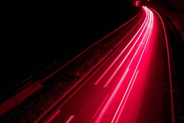 Luci Notturne Luci Auto Movimento Notte Lunga Esposizione Rosso Blu — Foto Stock
