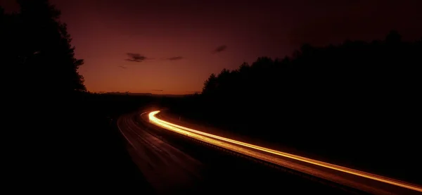 Luzes Carros Com Noite Exposição Longa Linhas Luz — Fotografia de Stock