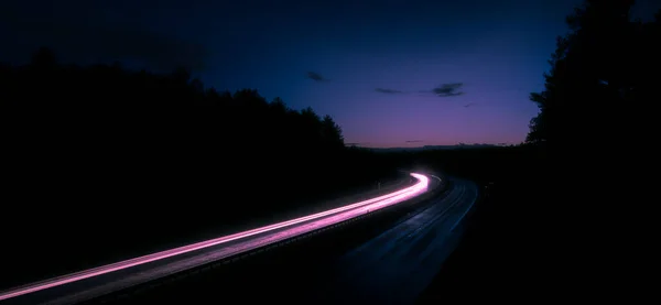 Luces Coches Con Noche Larga Exposición Líneas Luz —  Fotos de Stock