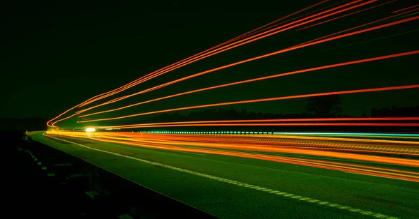 Luces Carretera Nocturnas Luces Coches Movimiento Por Noche Larga Exposición — Foto de Stock