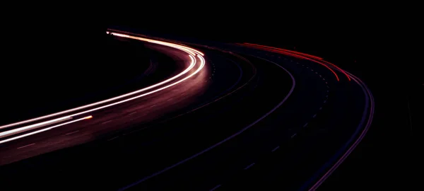 Lichten Van Auto Met Nacht Lange Belichting Lichtlijnen — Stockfoto