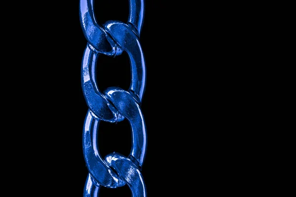Blue Chain Links Black Background — Fotografia de Stock