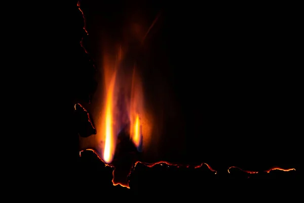 Burning Paper Glowing Edge Paper Black Background — Stockfoto