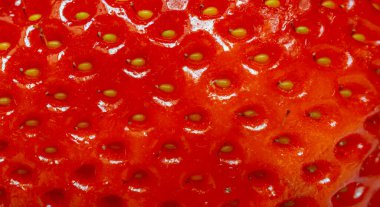 Kırmızı çilekler yakın plan, makro fotoğraf.