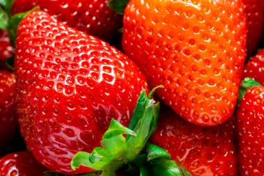 Kırmızı çilekler yakın plan, makro fotoğraf.