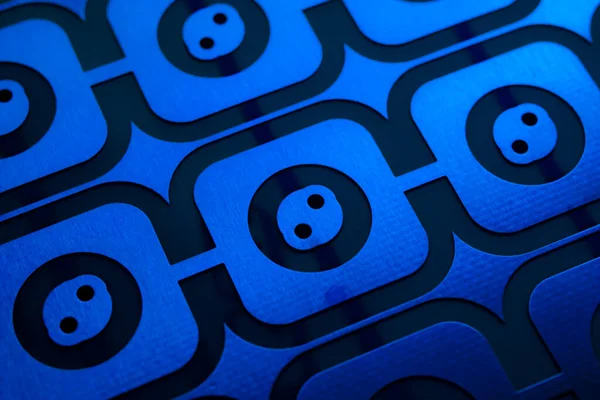 青い背景に四角形のボタン — ストック写真