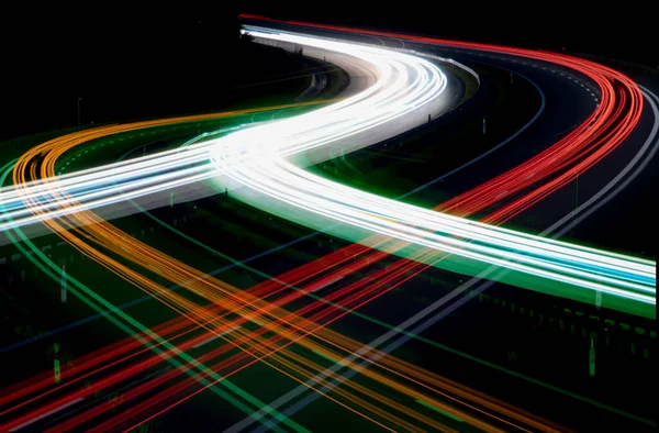 Luces Carretera Nocturnas Luces Coches Movimiento Por Noche Larga Exposición —  Fotos de Stock