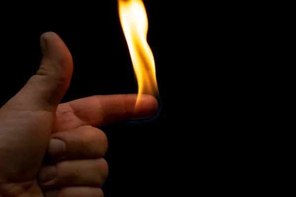 Flame Finger Black Background — Stock Photo, Image
