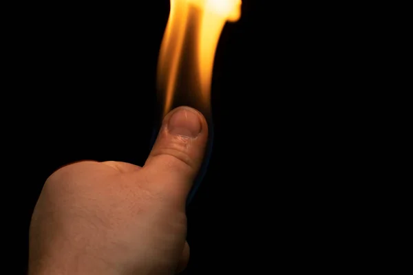 Flame Finger Black Background — Stock Photo, Image