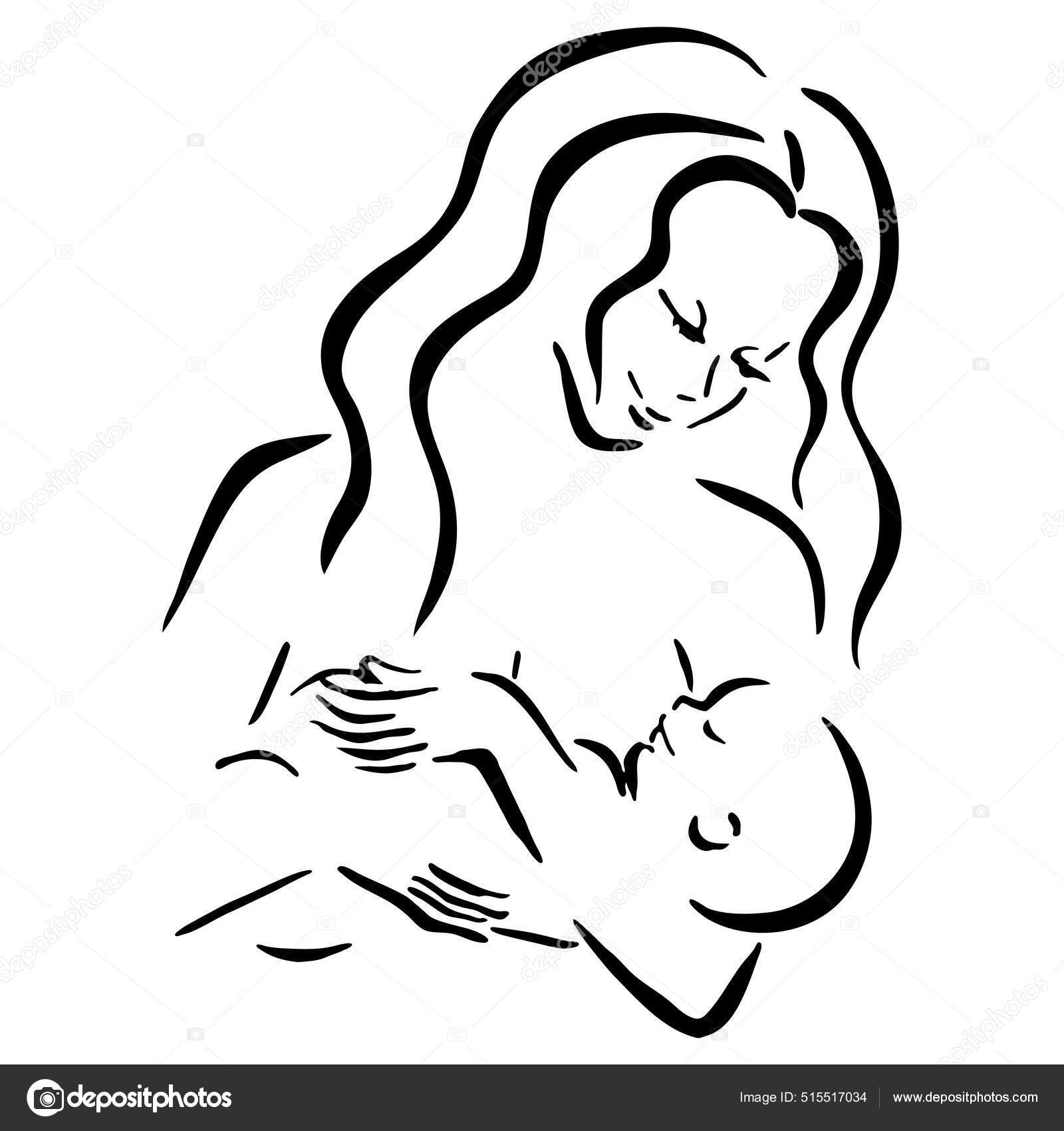 Madre bebé lactancia manos negro blanco línea Vector de stock #515517034 de  ©GalaBush, image size:1600x1700