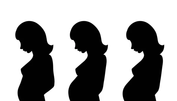 Silueta trimestres de embarazo chica negro sobre blanco — Vector de stock